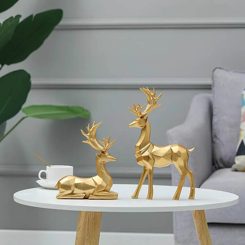 Nordic Golden Silver Geometric Reindeer Figurines Auspicious Resin Statues Sculptures For Living Room Coffee Table Mantelpiece Scandinavian Home Decorations