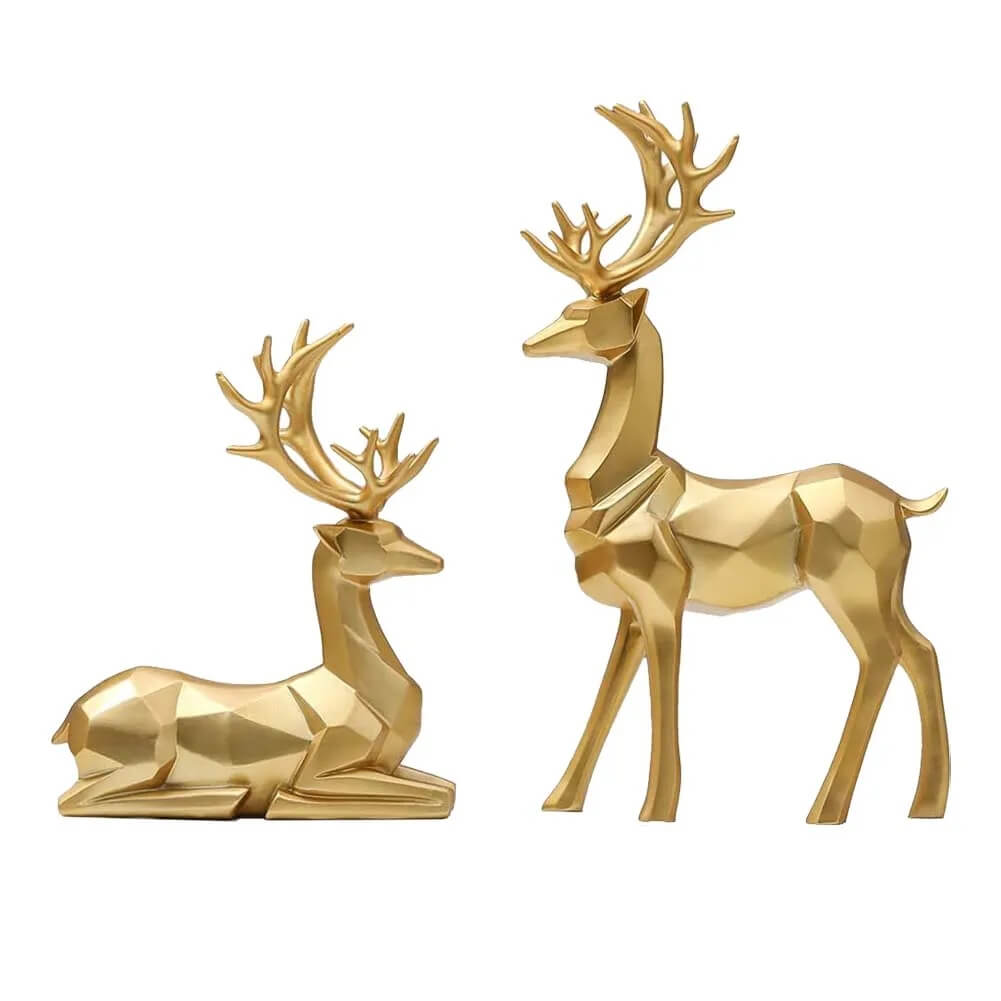 Nordic Golden Silver Geometric Reindeer Figurines Auspicious Resin Statues Sculptures For Living Room Coffee Table Mantelpiece Scandinavian Home Decorations