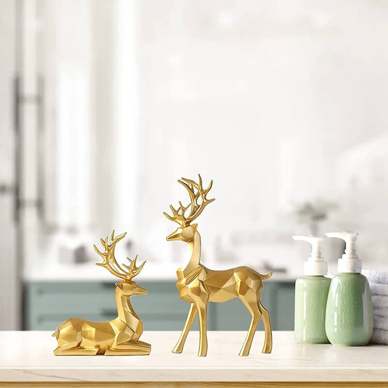 Nordic Golden Silver Geometric Reindeer Figurines Auspicious Resin Statues Sculptures For Living Room Coffee Table Mantelpiece Scandinavian Home Decorations