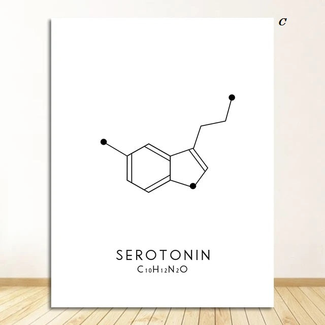 Oxytocin Serotonin Dopamine Canvas Prints Molecular Structure Pictures Minimalist Black White Poster Chemistry Pictures For Living Room Teen Room Home Décor