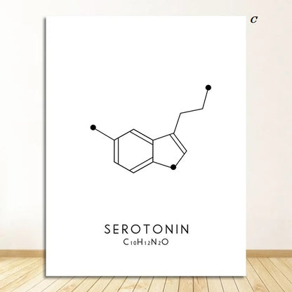 Oxytocin Serotonin Dopamine Canvas Prints Molecular Structure Pictures Minimalist Black White Poster Chemistry Pictures For Living Room Teen Room Home Décor