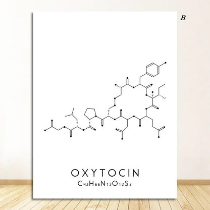 Oxytocin Serotonin Dopamine Canvas Prints Molecular Structure Pictures Minimalist Black White Poster Chemistry Pictures For Living Room Teen Room Home Décor