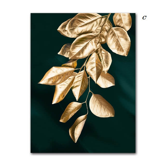 Golden Leaf Canvas Print | Minimalist Nordic Tropical Plants Wall Art Prints Luxury Pictures For Living Room Dining Room Modern Home Décor