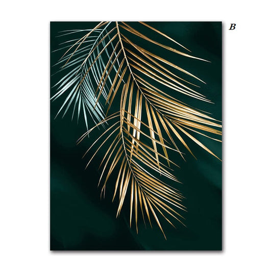 Golden Leaf Canvas Print | Minimalist Nordic Tropical Plants Wall Art Prints Luxury Pictures For Living Room Dining Room Modern Home Décor