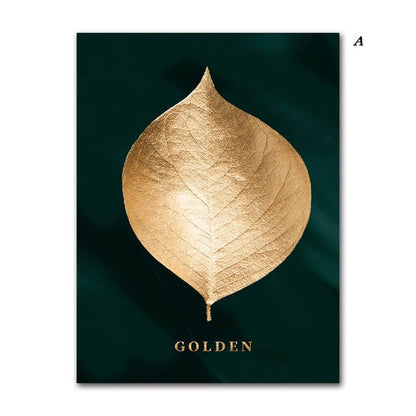 Golden Leaf Canvas Print | Minimalist Nordic Tropical Plants Wall Art Prints Luxury Pictures For Living Room Dining Room Modern Home Décor