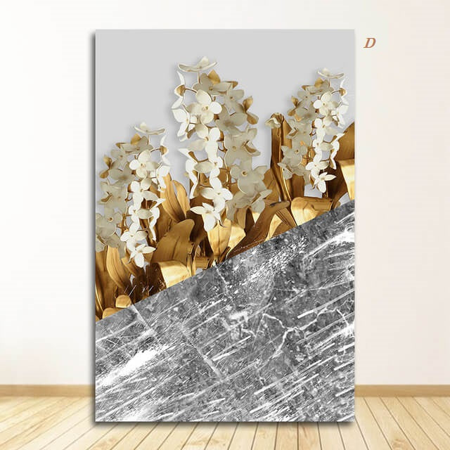 Golden Leaves Abstract Tropical Canvas Prints Botanical Large Wall Art Big Pictures For Luxury Living Room Dining Room Modern Home Wall Décor