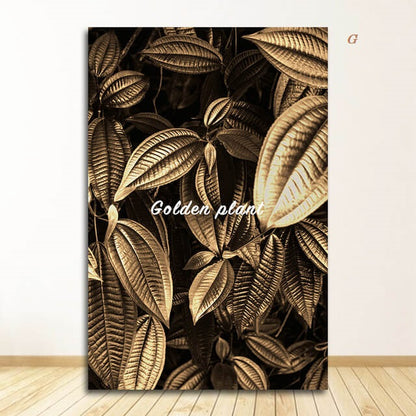 Golden Leaves Abstract Tropical Canvas Prints Botanical Large Wall Art Big Pictures For Luxury Living Room Dining Room Modern Home Wall Décor