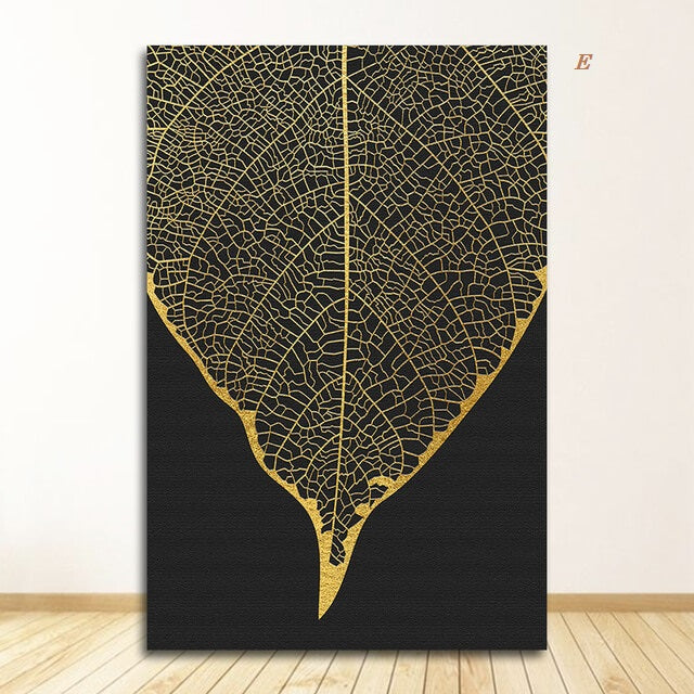 Golden Leaves Abstract Tropical Canvas Prints Botanical Large Wall Art Big Pictures For Luxury Living Room Dining Room Modern Home Wall Décor