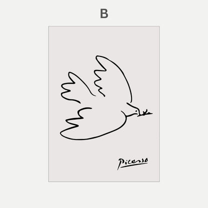 Pablo Picasso Cat Dog Flamingo Horse Owl Sketch Line Drawing Wall Art Canvas Prints For Modern Minimalist Living Room Bedroom Wall Decor