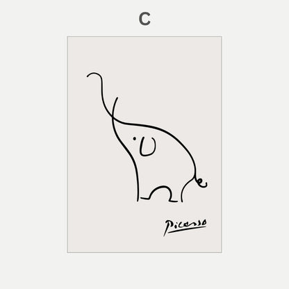 Pablo Picasso Cat Dog Flamingo Horse Owl Sketch Line Drawing Wall Art Canvas Prints For Modern Minimalist Living Room Bedroom Wall Decor