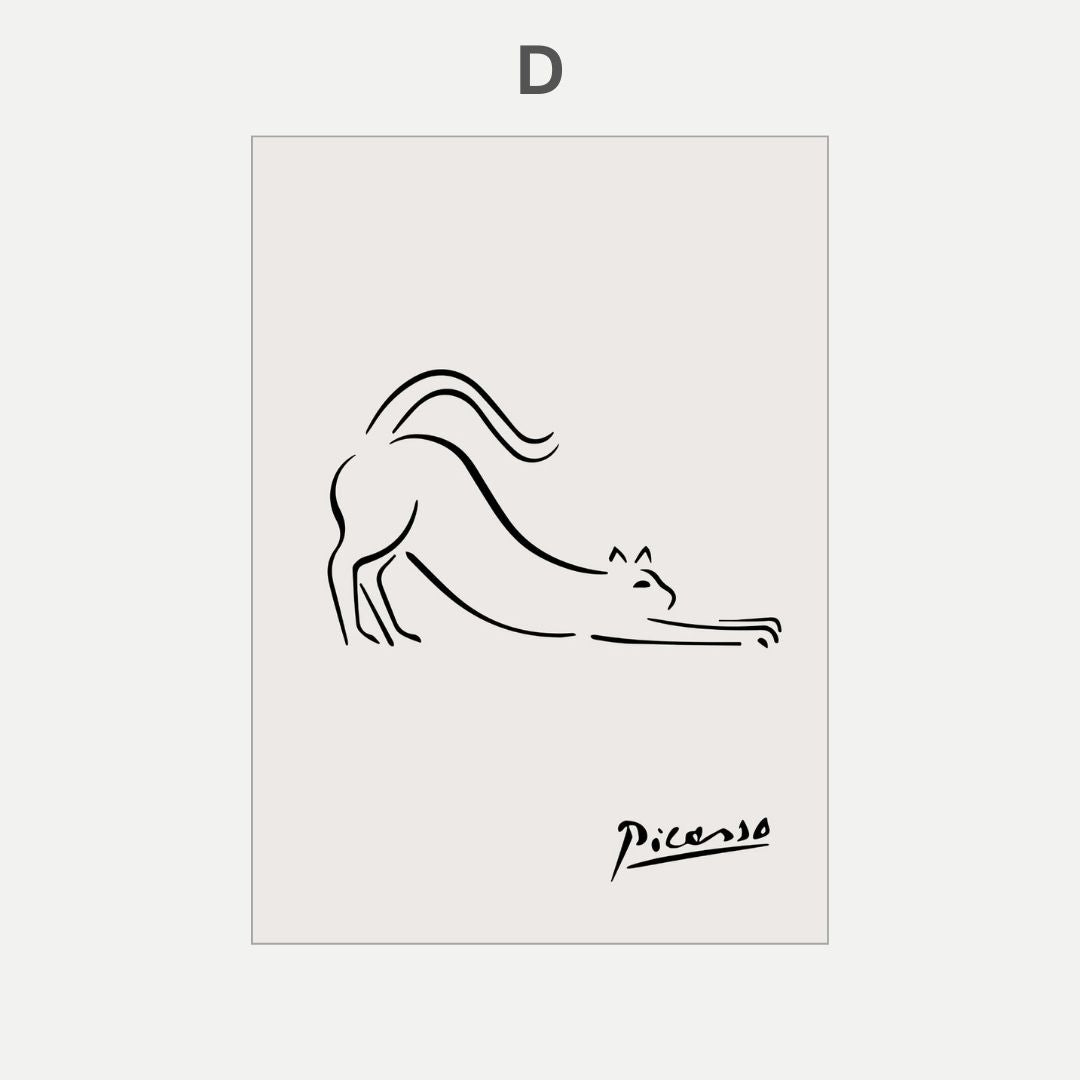 Pablo Picasso Cat Dog Flamingo Horse Owl Sketch Line Drawing Wall Art Canvas Prints For Modern Minimalist Living Room Bedroom Wall Decor