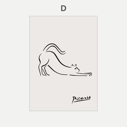 Pablo Picasso Cat Dog Flamingo Horse Owl Sketch Line Drawing Wall Art Canvas Prints For Modern Minimalist Living Room Bedroom Wall Decor