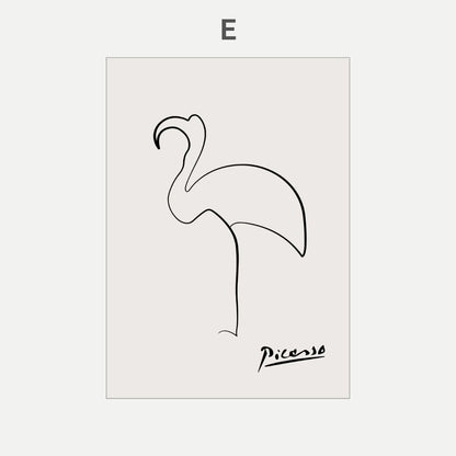 Pablo Picasso Cat Dog Flamingo Horse Owl Sketch Line Drawing Wall Art Canvas Prints For Modern Minimalist Living Room Bedroom Wall Decor