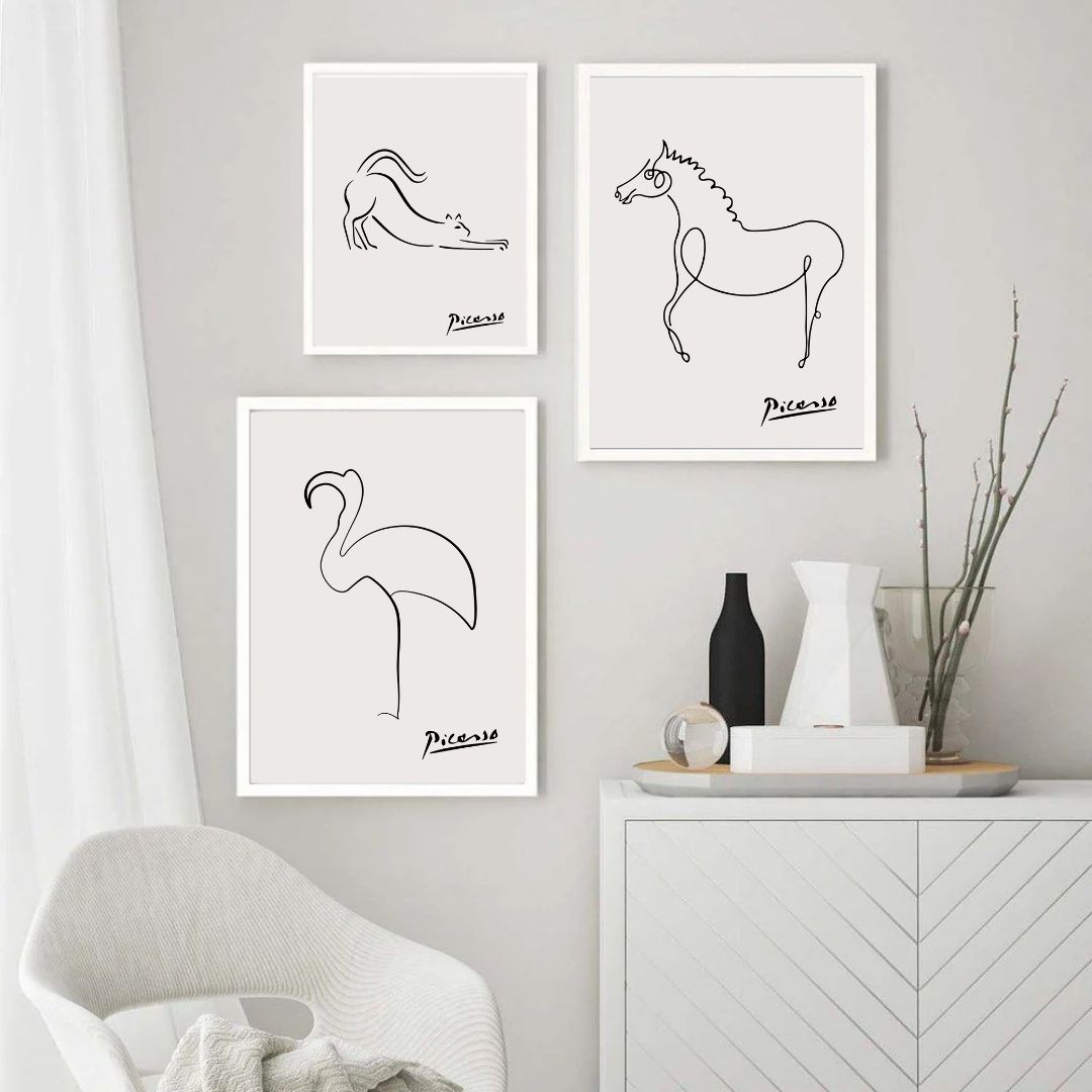 Pablo Picasso Cat Dog Flamingo Horse Owl Sketch Line Drawing Wall Art Canvas Prints For Modern Minimalist Living Room Bedroom Wall Decor