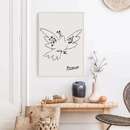 Pablo Picasso Cat Dog Flamingo Horse Owl Sketch Line Drawing Wall Art Canvas Prints For Modern Minimalist Living Room Bedroom Wall Decor