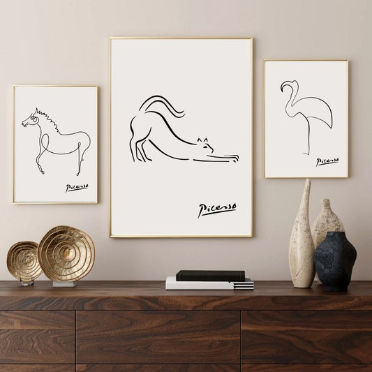 Pablo Picasso Cat Dog Flamingo Horse Owl Sketch Line Drawing Wall Art Canvas Prints For Modern Minimalist Living Room Bedroom Wall Decor