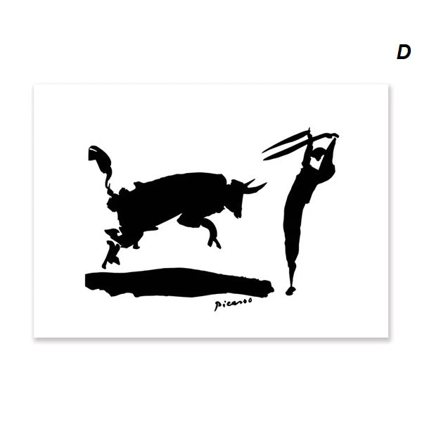 Pablo Picasso Minimalist Black White Corrida Canvas Print Wall Art For Modern Living Room