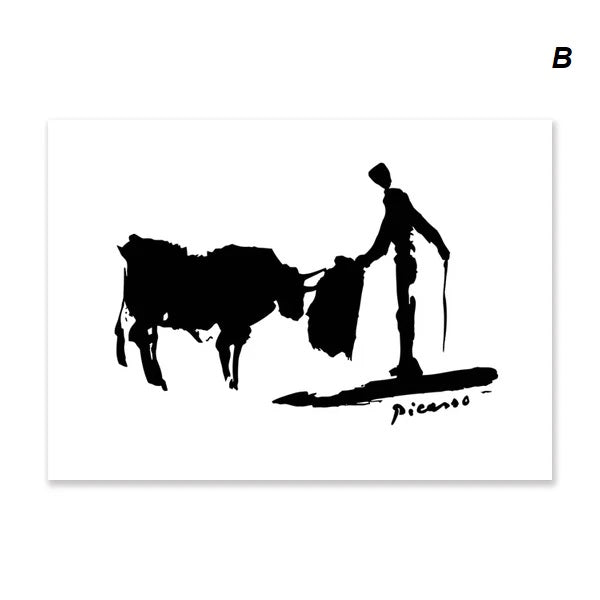 Pablo Picasso Minimalist Black White Corrida Canvas Print Wall Art For Modern Living Room