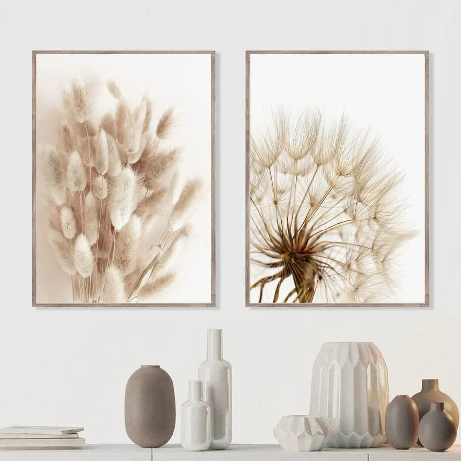 Pampas Grass Reed Dandelion Botanical Wall Art Pastel Canvas Prints Nordic Minimalist Posters Flowers Fine Art For Scandinavian Living Room Modern Bedroom Décor