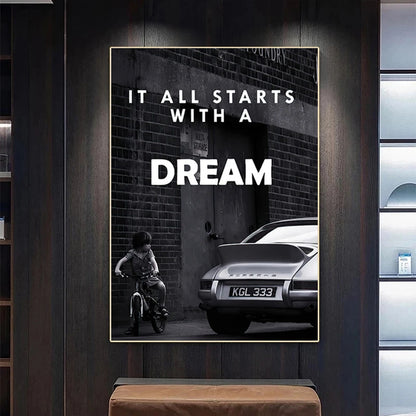 Paris Champs-Élysées Wall Art Luxury Black Car Street Scene Canvas Prints for Office Lounge Entryway Decor