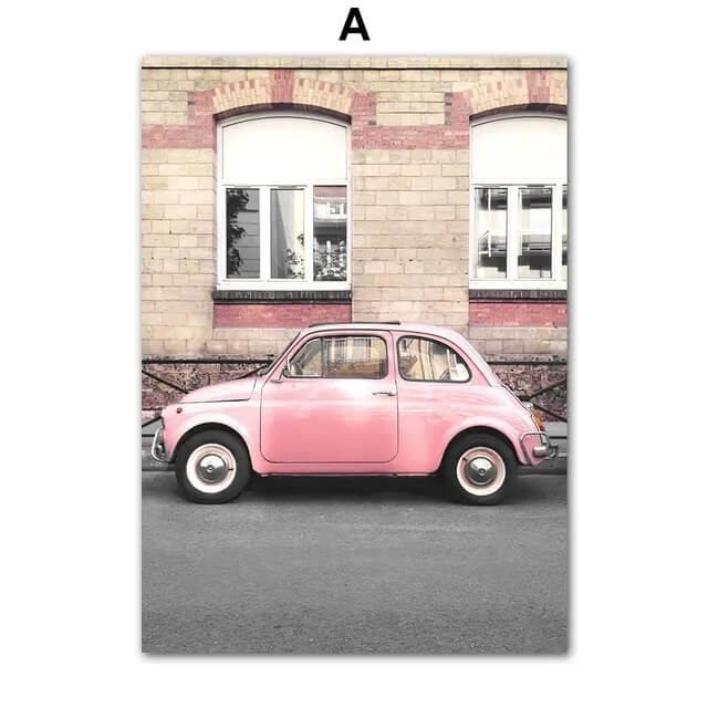 Paris Architecture Pink Car Peony Canvas Prints Vintage Large Wall Art Pink Fine Art Floral Posters For Living Room Girl Room Home Décor