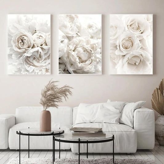 Peony Roses White Flowers Canvas Prints Garden Poster Nordic Wall Art Pastel Bloom Pictures For Luxury Living Room Home Décor