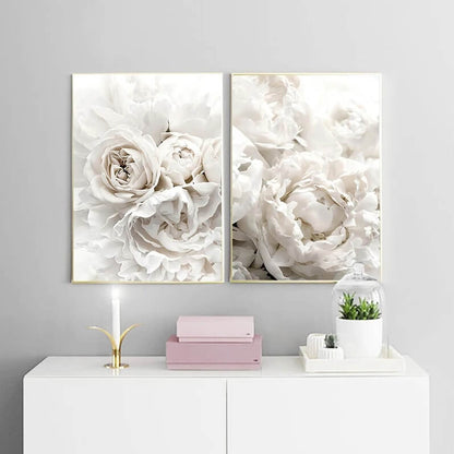 Peony Roses White Flowers Canvas Prints Garden Poster Nordic Wall Art Pastel Bloom Pictures For Luxury Living Room Home Décor