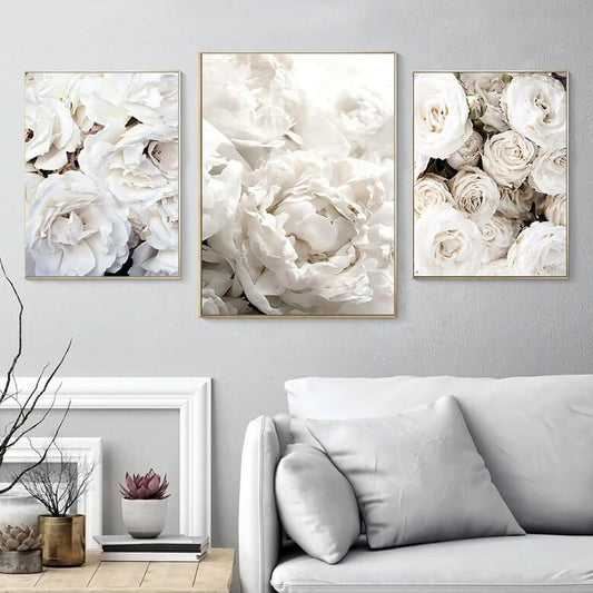Peony Roses White Flowers Canvas Prints Garden Poster Nordic Wall Art Pastel Bloom Pictures For Luxury Living Room Home Décor