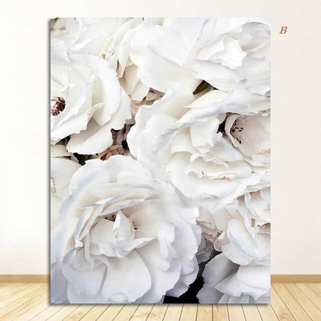 Peony Roses White Flowers Canvas Prints Garden Poster Nordic Wall Art Pastel Bloom Pictures For Luxury Living Room Home Décor