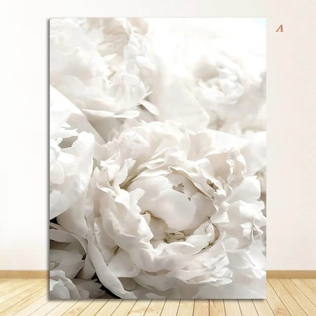 Peony Roses White Flowers Canvas Prints Garden Poster Nordic Wall Art Pastel Bloom Pictures For Luxury Living Room Home Décor