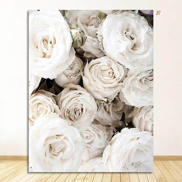 Peony Roses White Flowers Canvas Prints Garden Poster Nordic Wall Art Pastel Bloom Pictures For Luxury Living Room Home Décor