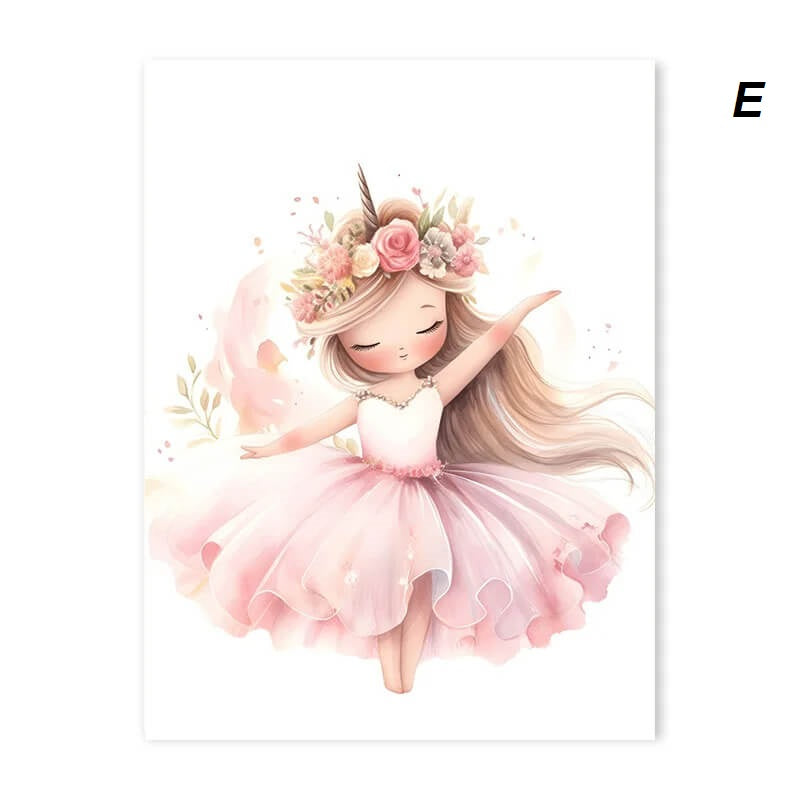 Pink Ballerina Little Girl Unicorn Butterfly Canvas Prints Pink Wall Art For Girls Kids Room Décor