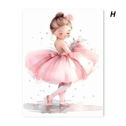 Pink Ballerina Little Girl Unicorn Butterfly Canvas Prints Pink Wall Art For Girls Kids Room Décor