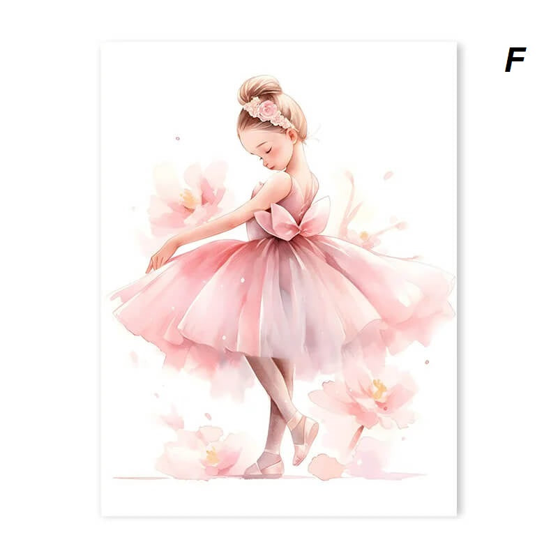 Pink Ballerina Little Girl Unicorn Butterfly Canvas Prints Pink Wall Art For Girls Kids Room Décor