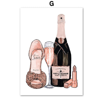 Pink Flower Perfume Lipstick Fashion Makeup Wall Art Canvas Prints Pink Fine Art For Girls Room Bedroom Wall Décor