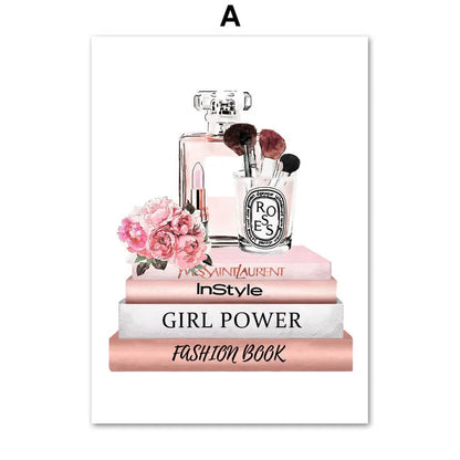 Pink Flower Perfume Lipstick Fashion Makeup Wall Art Canvas Prints Pink Fine Art For Girls Room Bedroom Wall Décor