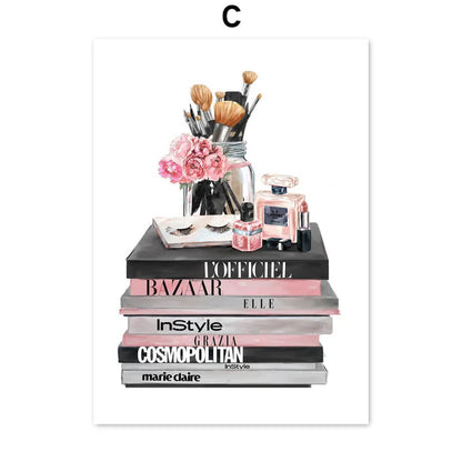 Pink Flower Perfume Lipstick Fashion Makeup Wall Art Canvas Prints Pink Fine Art For Girls Room Bedroom Wall Décor