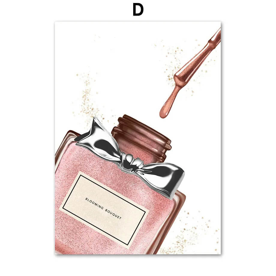 Pink Flower Perfume Lipstick Fashion Makeup Wall Art Canvas Prints Pink Fine Art For Girls Room Bedroom Wall Décor