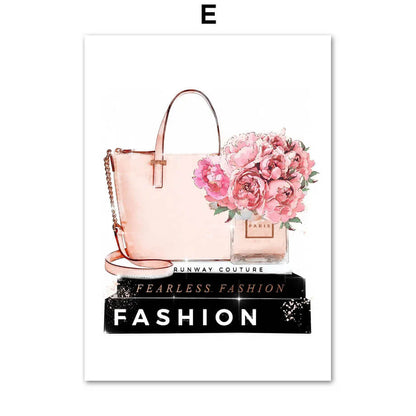 Pink Flower Perfume Lipstick Fashion Makeup Wall Art Canvas Prints Pink Fine Art For Girls Room Bedroom Wall Décor