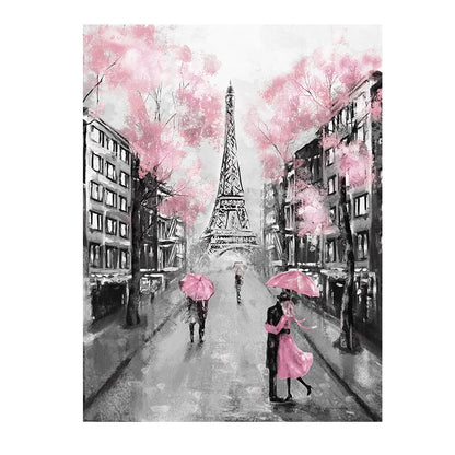 Pink Romantic City Couple Paris Eiffel Tower Canvas Print Wall Art For Living Room Bedroom Refresh Décor