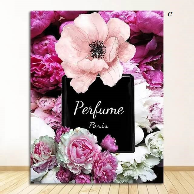 Pink Flowers Paris Fashion Canvas Prints Nordic Posters Pink Fine Art High Heels Perfume Pictures For Living Room Girl Room Home Décor