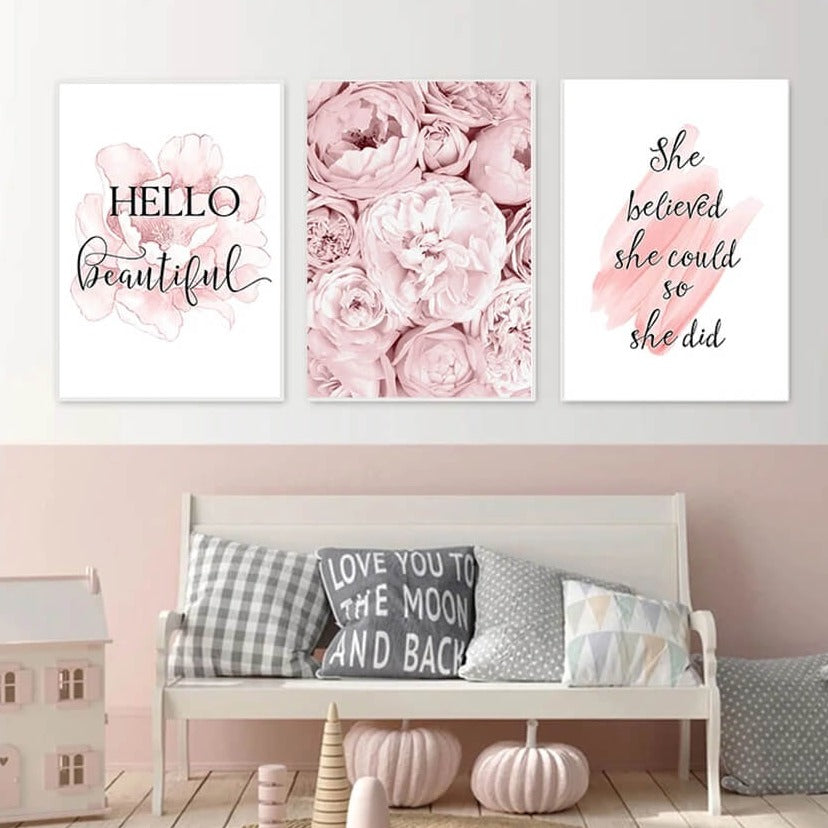 Pink Peony Inspirational Canvas Prints Floral Nordic Wall Art Fashion Quotes Pink Art Fine Modern Pictures For Girl Room Living Room Home Décor