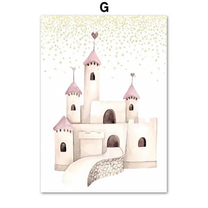 Pink Princess Castle Swan Unicorn Rainbow Love Wall Art Canvas Prints Nordic Posters Pink Fine Art Wall Pictures For Kids Room Décor