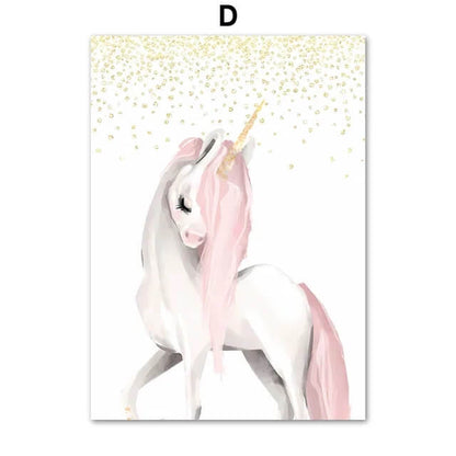 Pink Princess Castle Swan Unicorn Rainbow Love Wall Art Canvas Prints Nordic Posters Pink Fine Art Wall Pictures For Kids Room Décor