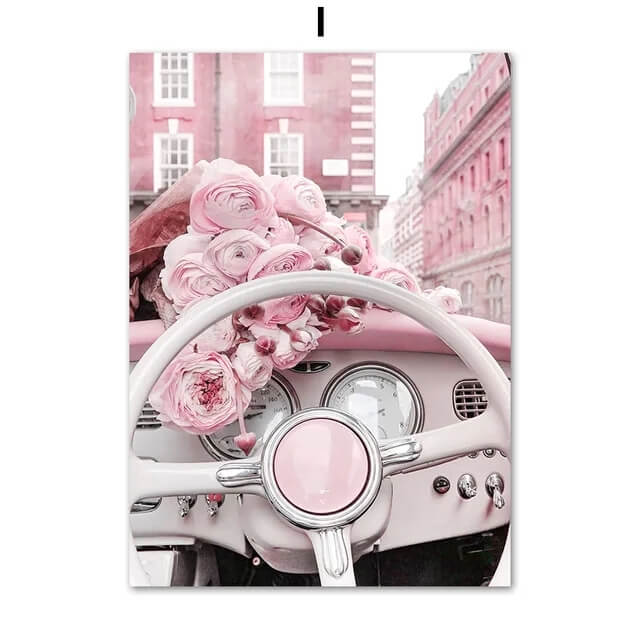 Pink Rose Paris Tower Vintage Car Macaroon Cake Wall Art Canvas Prints Pink Fine Art Inspirational Fashion Posters For Living Room Girls Room Décor