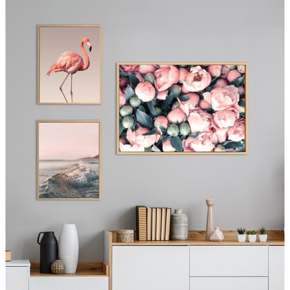 Pink Dream Flamingo Roses Nordic Floral Canvas Prints Gallery Wall Art Set Of 3 Posters For Modern Scandinavian Living Room Wall Decor