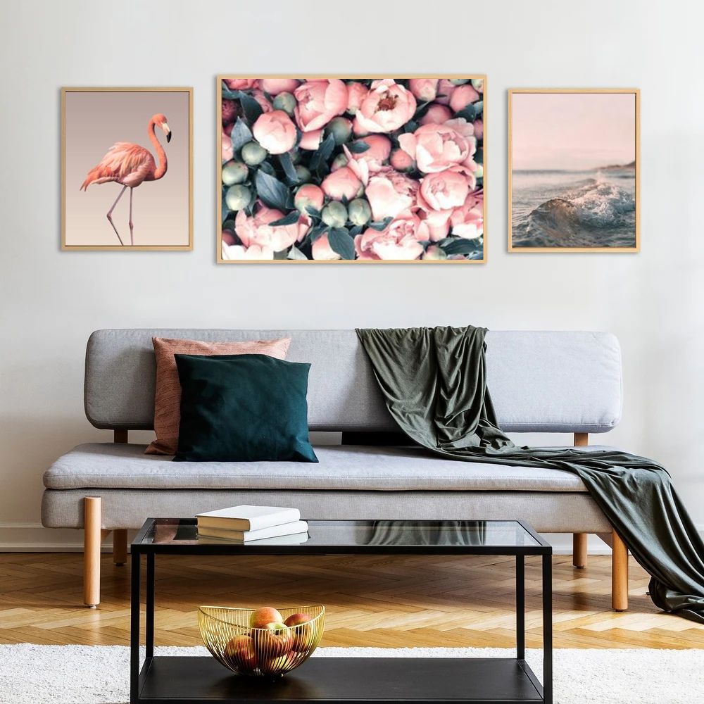 Pink Dream Flamingo Roses Nordic Floral Canvas Prints Gallery Wall Art Set Of 3 Posters For Modern Scandinavian Living Room Wall Decor