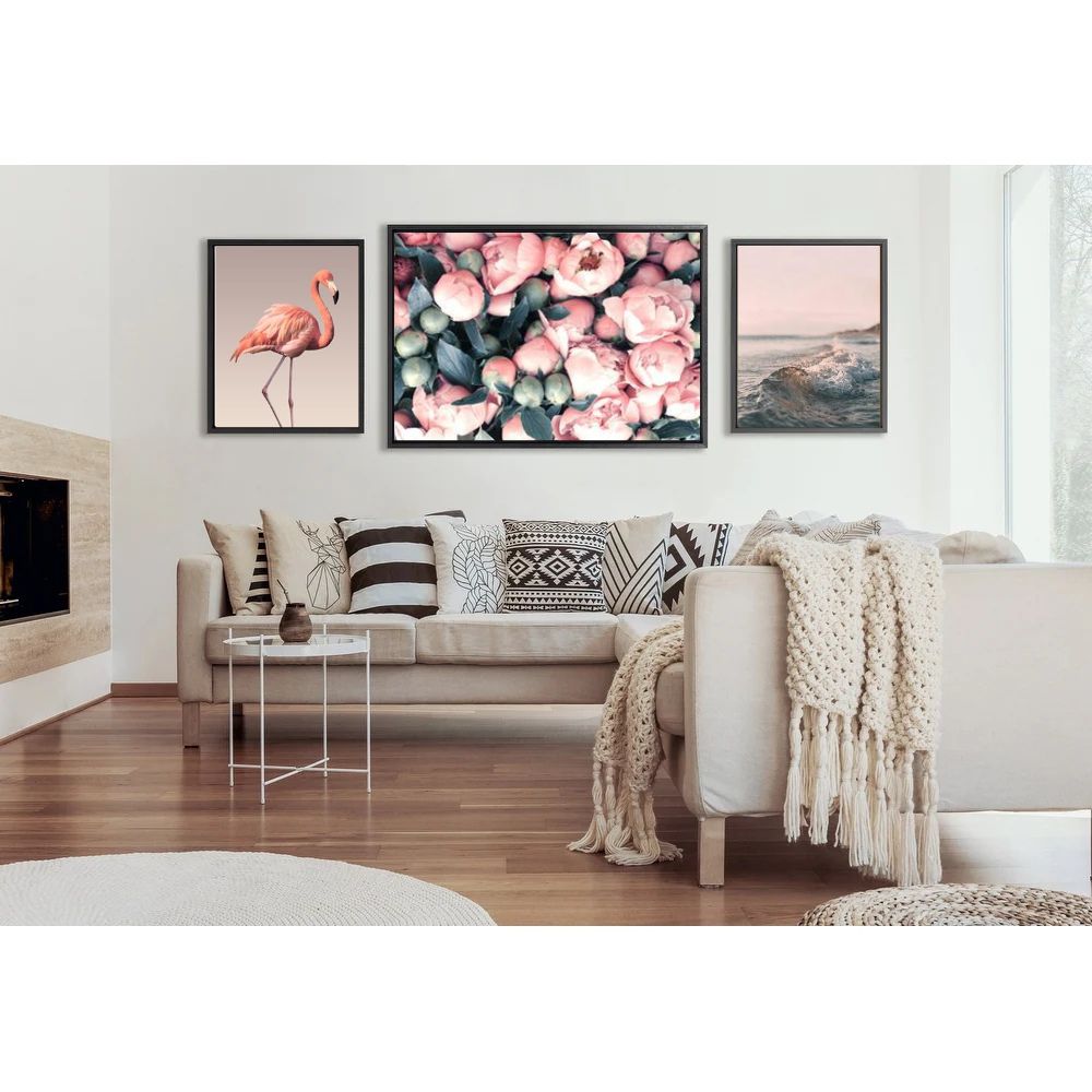 Pink Dream Flamingo Roses Nordic Floral Canvas Prints Gallery Wall Art Set Of 3 Posters For Modern Scandinavian Living Room Wall Decor