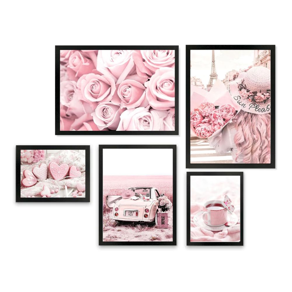 Pink Rose Paris Tower Vintage Car Pink Wall Art Canvas Prints Gallery Wall Art Set Of 4 Posters For Modern Living Room Home Decor