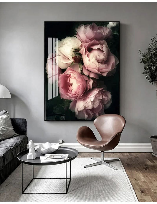 Pink and White Peonies Canvas Print Flowers Wall Art Pink Fine Art Floral Poster For Modern Living Room Bedroom Home Décor